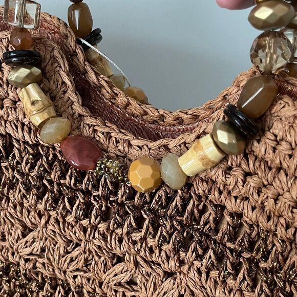 Cappelli Straworld Inc Elegant Crochet Tote with Beaded Handle NWOT - Picture 7 of 12